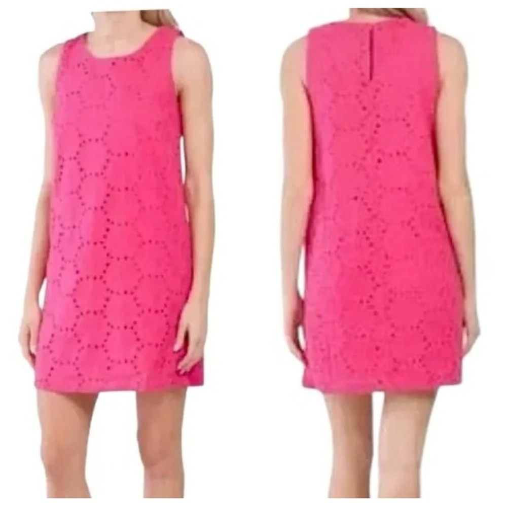 Sigrid Olsen‎ Embroidered Eyelet Mini Shift Dress Womens L Fuchsia Pink Feminine